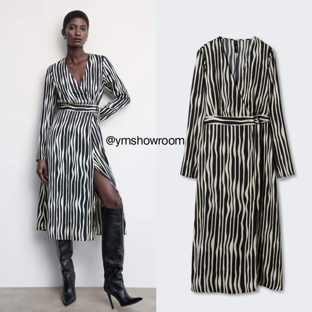 MANGO stripped midi dress